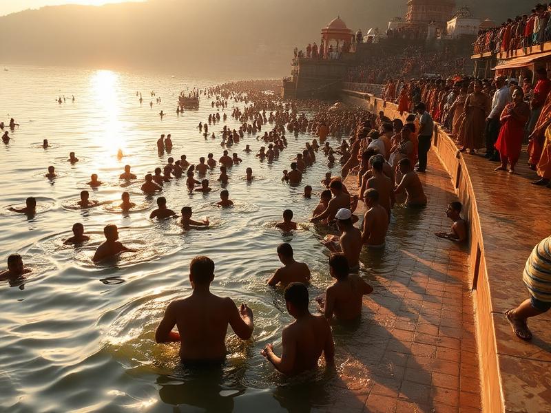 माँ नर्मदा घाट पर श्रद्धालु